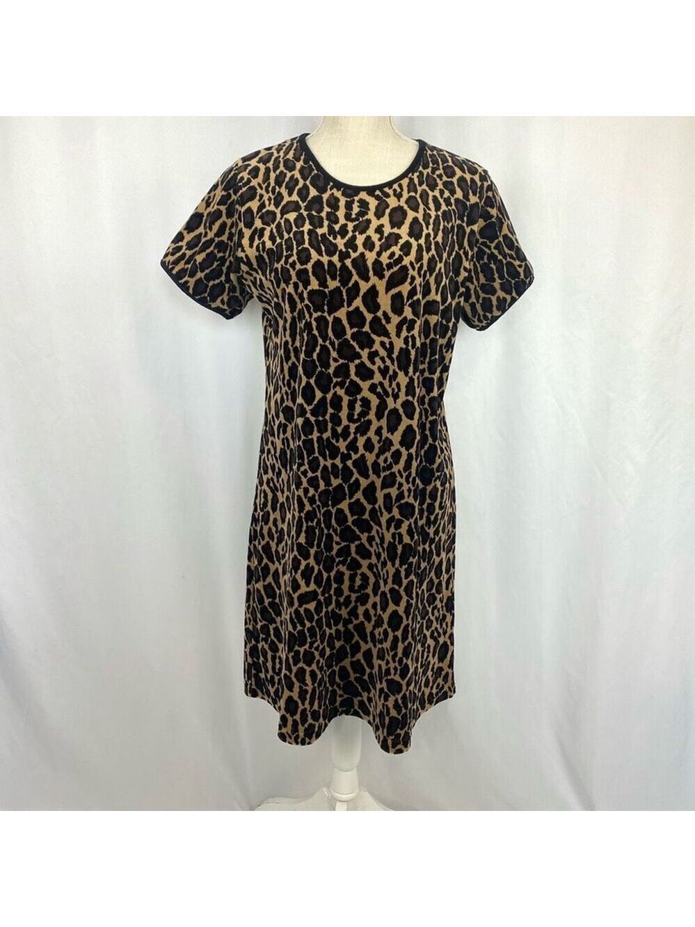 Vintage Carole Little Brown Black Leopard Print Mini Dress Women’s L Velveteen V